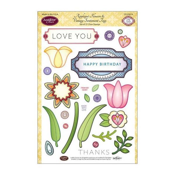 Applique Flowers & Vintage Tag Sentiment - Stamps