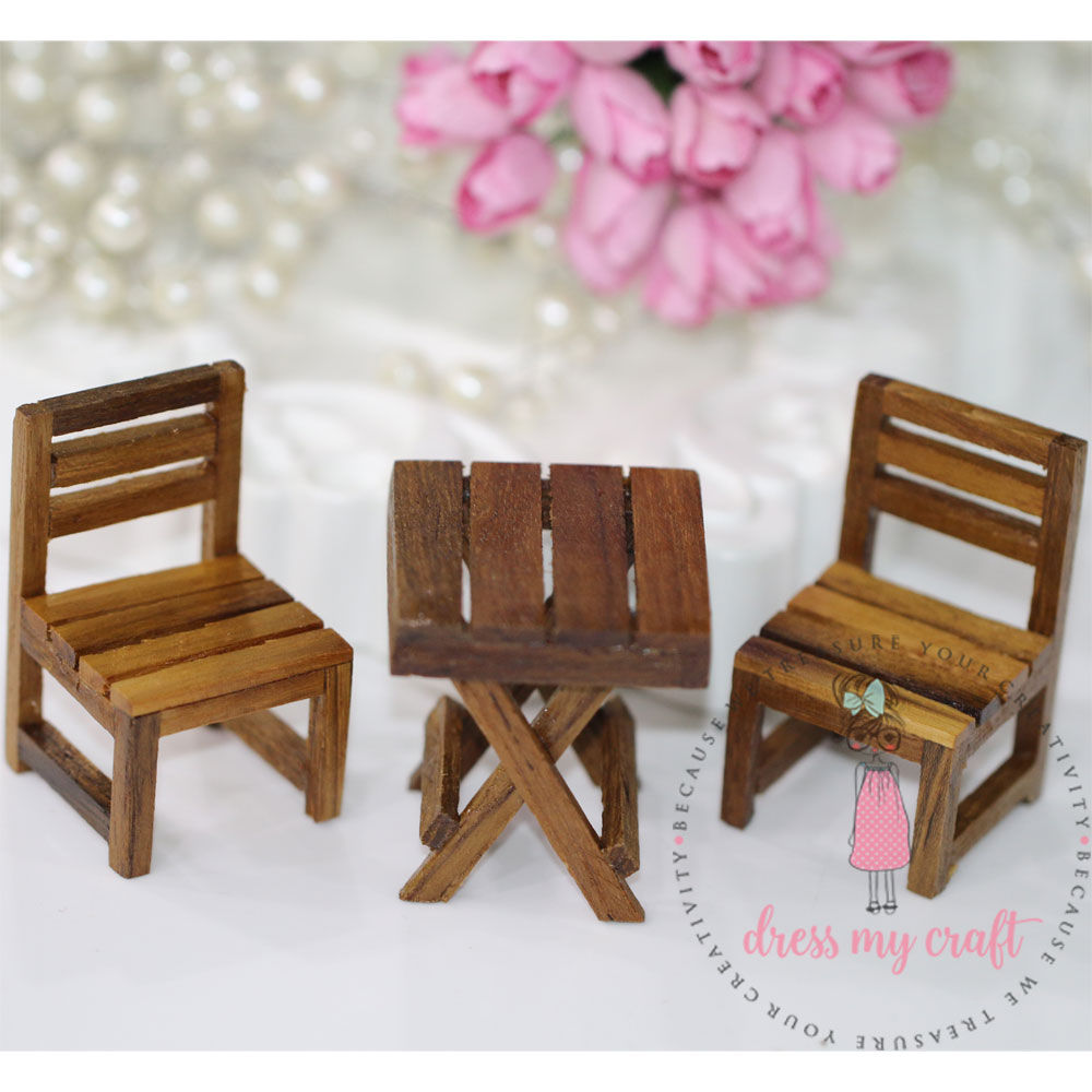 Miniature Wooden Brown Chair Table