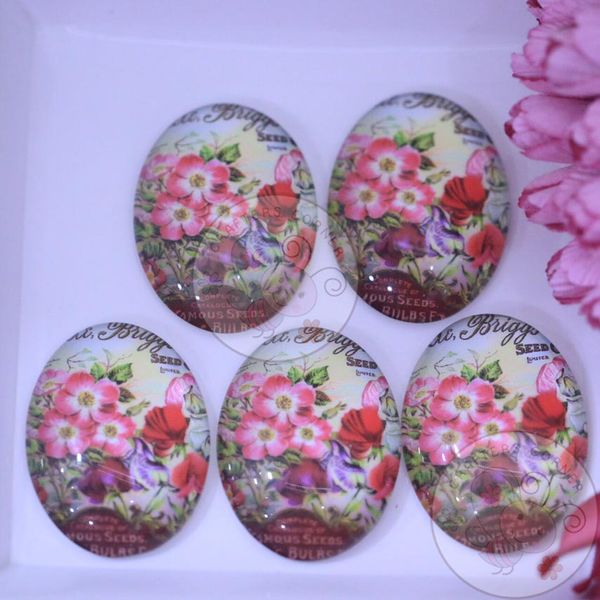 Oval Glass Cabochon - Flower Bouquet