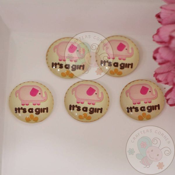Small Round Glass Cabochon - It's a Girl