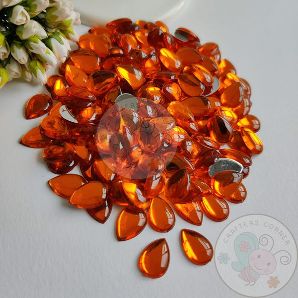Medium Orange Kundan Stones Tear Drop (Flat Back)