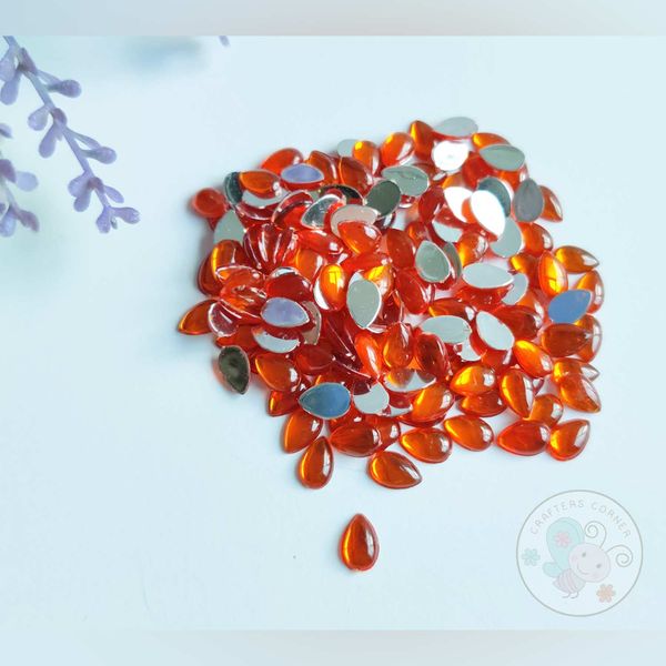 Orange Kundan Stones Tear Drop (Flat Back)