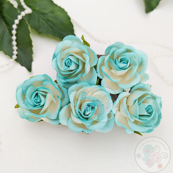 Turquoise Ribbon Roses Curved Roses 35 MM - Turquoise Blue Combo – CRAFTERS CORNER