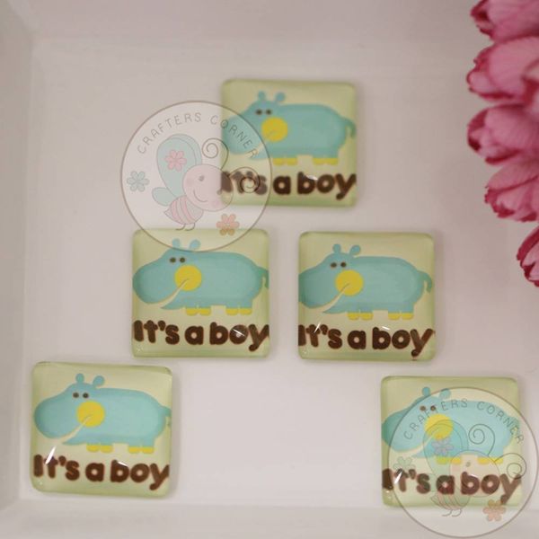 Small Square Glass Cabochon - It's a Boy