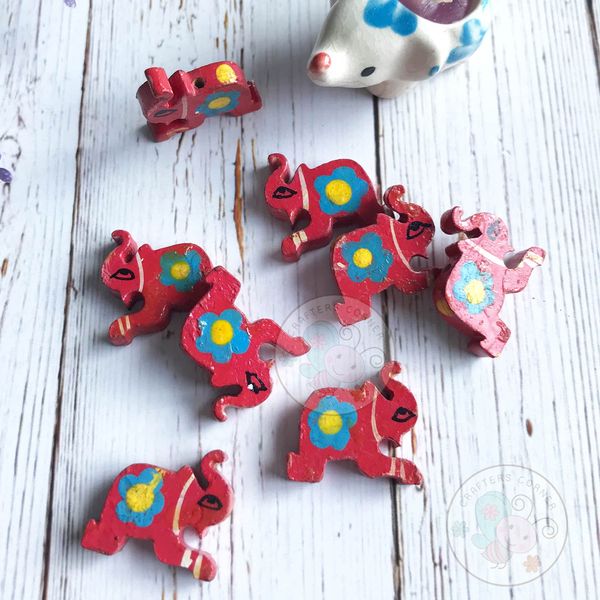 Wooden Elephant Beads - Red