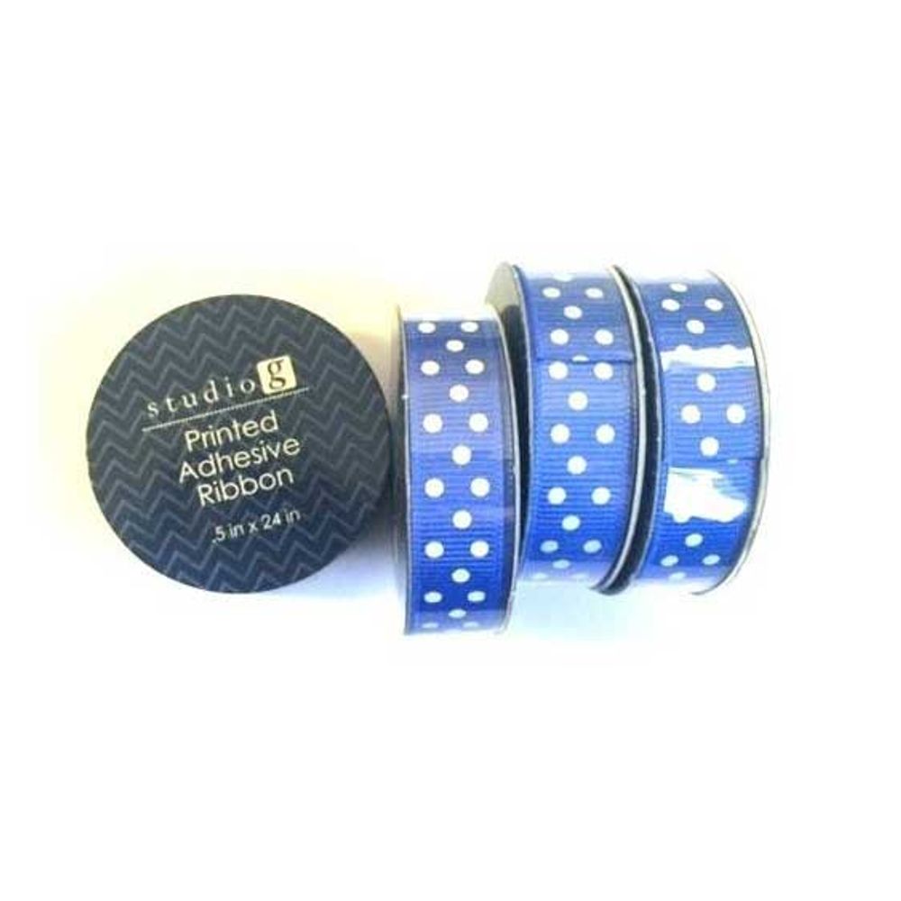 Printed Ribbon Blue Polka - Studio G Adhesive